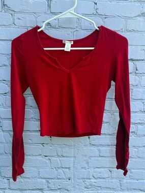 Bozzolo Red Long Sleeve V Neck Fitted Top Size Small